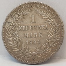 GERMAN NEW GUINEA 1894 A . ONE 1 MARK . SILVER COIN 